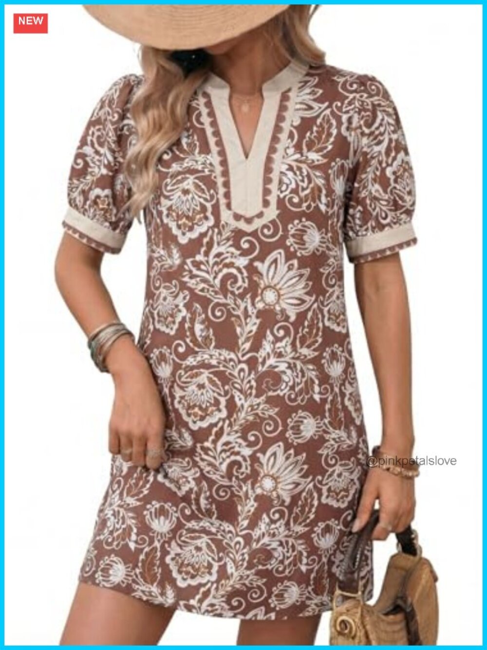 Puff Short Sleeve V Neck Floral Mini Dress A-Line Babydoll Sundress